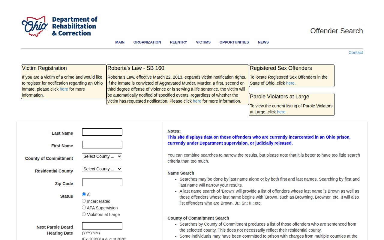 Ohio DRC offender search for Lawrence County state custody records